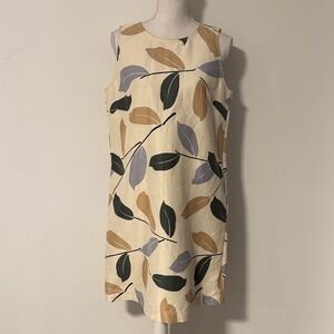 Lafayette 148 Leaf Print Sleeveless Shift Dress w/ Pockets